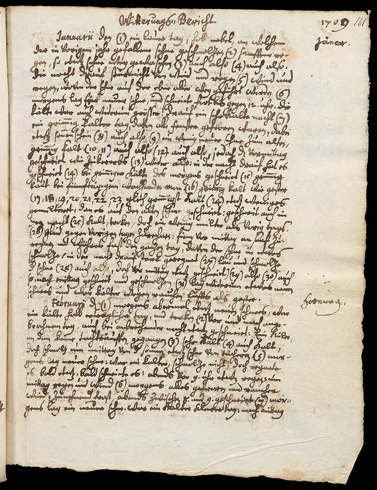 Ausschnitt aus dem Zürcher Wettertagebuch von Johann Heinrich Fries